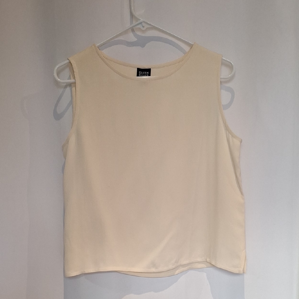 Eileen Fisher 100% Silk Cream Sleeveless Top Camisole Size S